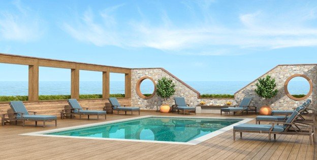 Concrete pool deck installation at a residential property in North Texas