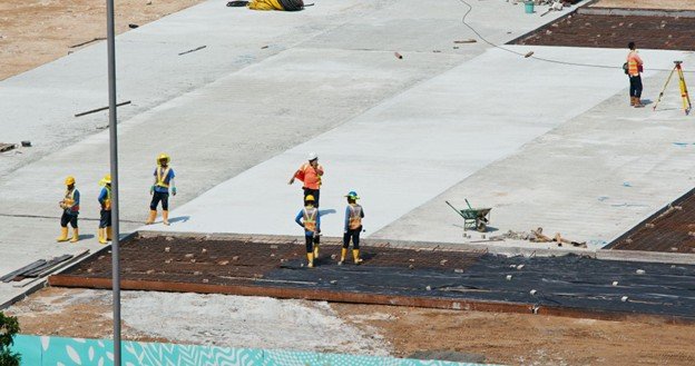 Large-scale commercial concrete flatwork installation in progress